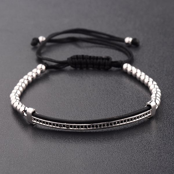 

classic cz black zircon long tubes&4mm copper beads macrame men bracelets&bangles for women jewelry bileklik, Golden;silver