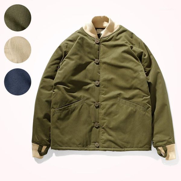 

men's down & parkas autumn and winter japanese retro thick cotton-padded jacket cotton warm pressure wind old washed baseball collar, Black