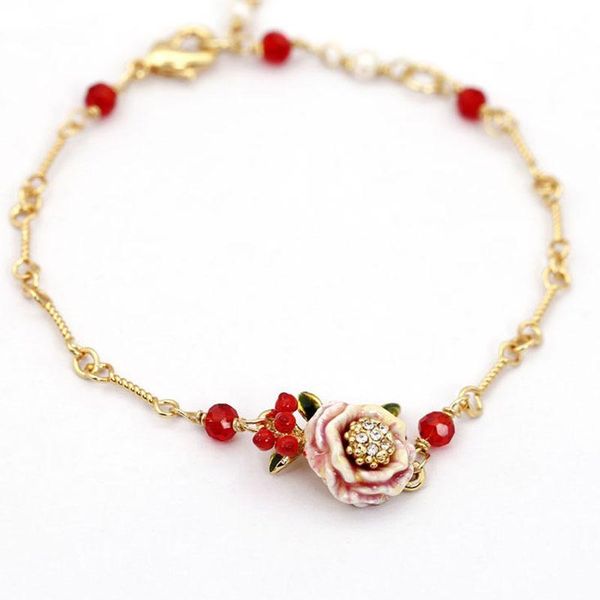 

flower gold-plated link chian bracelet femme enamel plant statement bracelets for women party jewelry gifts pulseras mujer charm, Golden;silver