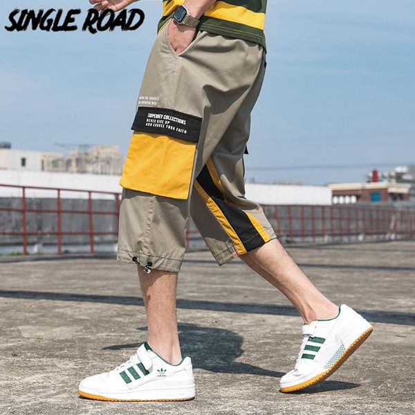 

men's pants singleroad mens cargo joggers men 2021 summer patchwork side pockets hip hop japanese streetwear cropped trousers for, Black