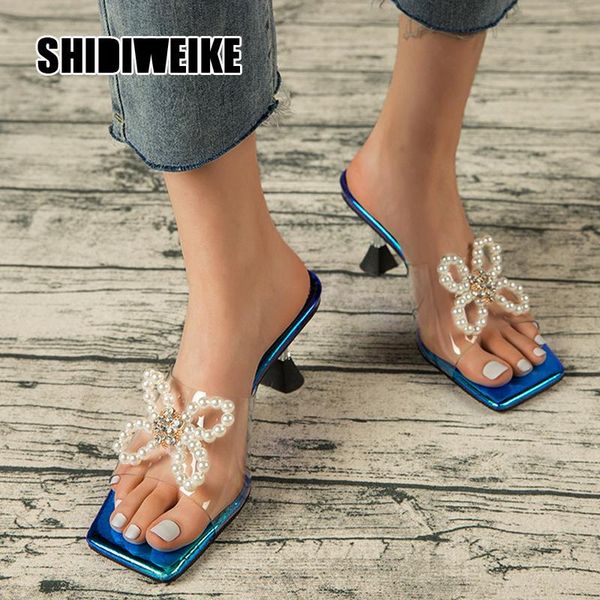 

summer pvc transparent clear peep toe woman slides white green blue ladies slippers with pearls butterfly va844, Black