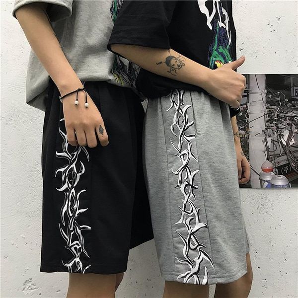 

men's shorts summer wear hip-hop tide wild harajuku simple printed straight loose high waist casual five-point pants, White;black