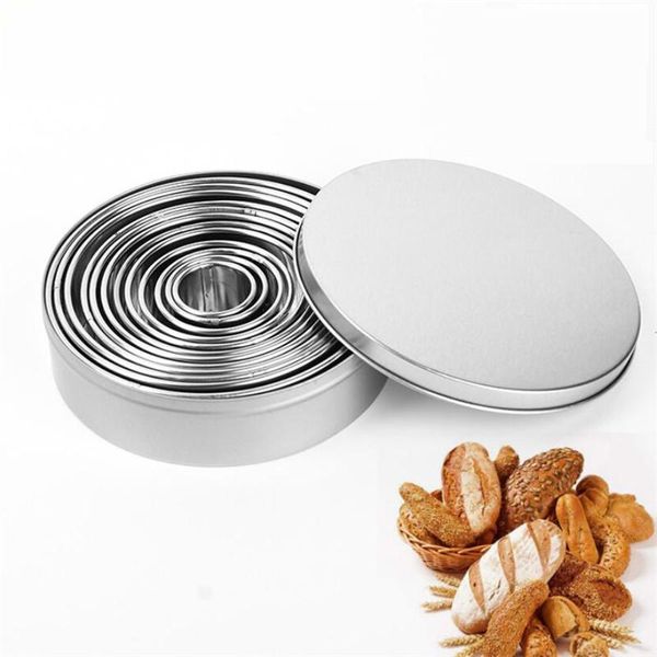 Ferramentas de pastelaria de cozimento 11pcs/conjunto de aço inoxidável redondo cortadores de biscoitos de biscoito moldes de anel de metal círculo para bolo fondant diy