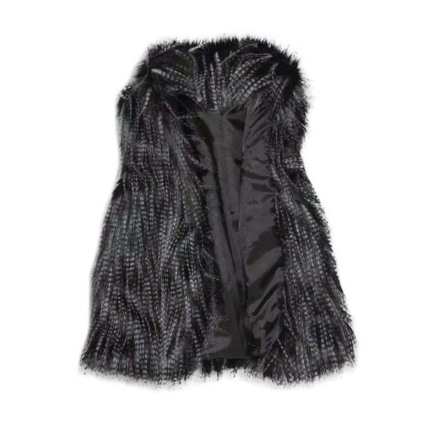 

women's wool & blends women coats and jackets winter vest faux fur stand collar jacket outwear top, Black