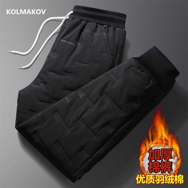 

winter arrival pant male warm thicken trouser men's casual elastic waist pants mens down cotton trousers men size m-5xl 211112, Black