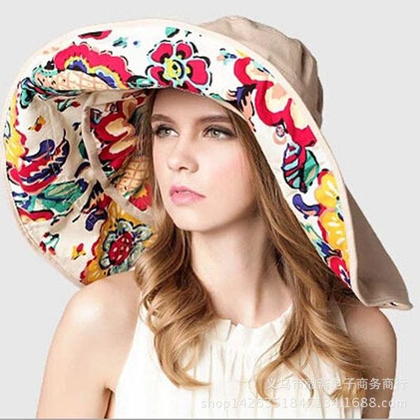 

fashion bucket hat chapeau cappelli the large beach sun lady summer uv sunscreen folding outdoor wholesale floral wide brim hats, Blue;gray