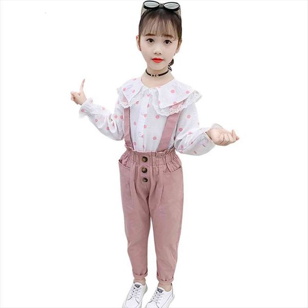 

clothes for girls lace flower costume dot blouse jumpsuit set casual style school tracksuit kids, White