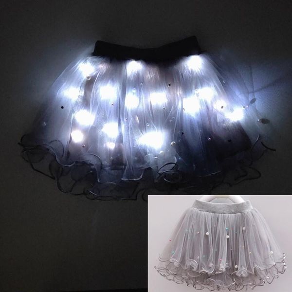 

tutu skirt beaded chiffon 3 layers skirts princess tulle party dance for autumn girls fluffy bottom led gray