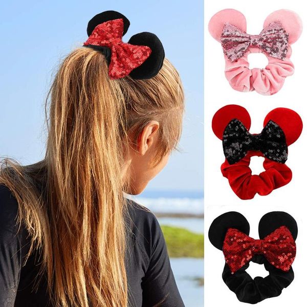 

hair accessories 2021 arrival pretty mouse ears sequins bow women velvet scrunchies fashion waist bands headband for girl headwear, Slivery;white