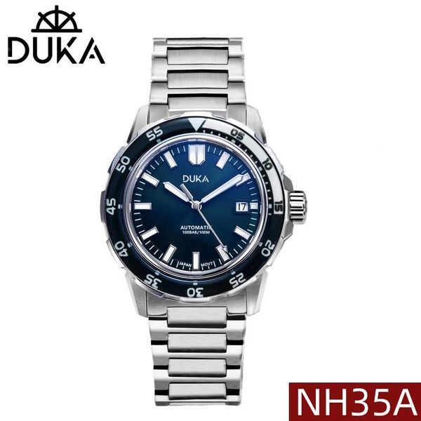 

wristwatches 2021 duka wrist watch men's mechanical watches automatic for men nh35 movt 100m diver steel clock man, Slivery;brown