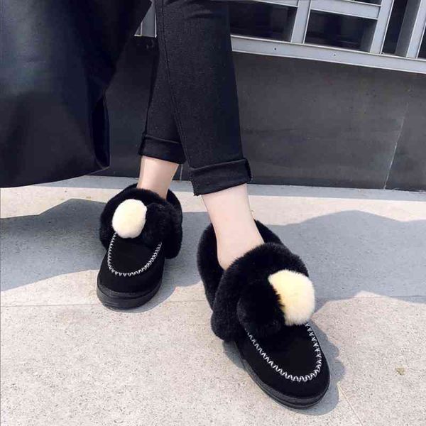 

winter simple solid color cow suede women's shoes thick plush warm snow boots round toe flat platform women's boots 210507, Black