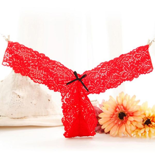 

lace bowknot thong panties underwear woman low waist g-string briefs lingerie t-back female women's, Black;pink