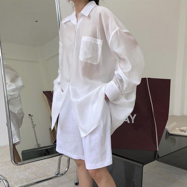 

women's blouses & shirts women oversize cotton blouse loose long normcore minimalist shirt, White