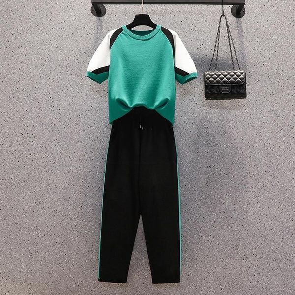 

women's two piece pants large size temperament loose thin fashion color matching sports suit, White