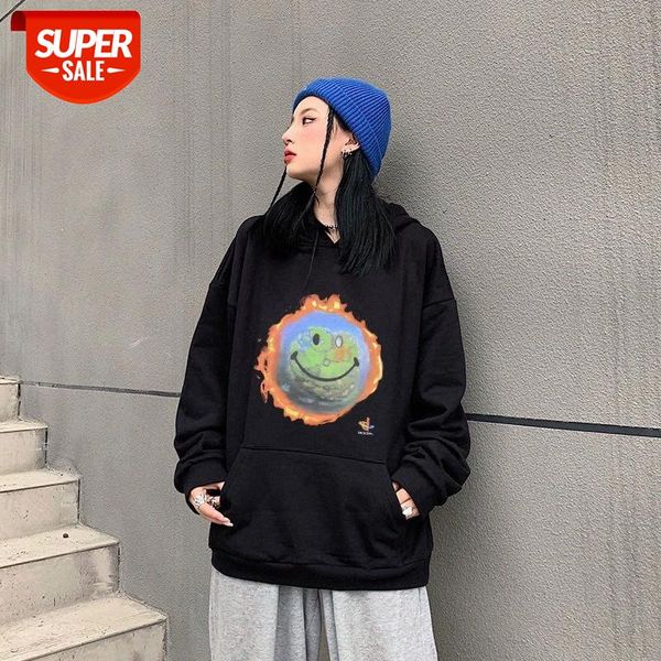 

travis scott ts smiley earth printed oversized hooded sweatshirt hoodie #vz5x, Black