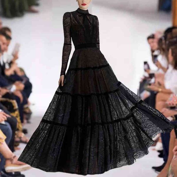 

dressed runway spring retro velvet cut long black lace party dress, Black;gray