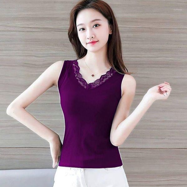 

[thin / derong] lace v-neck suspender vest for women's wear in spring and summer of 2021 camisoles & tanks, Black;white