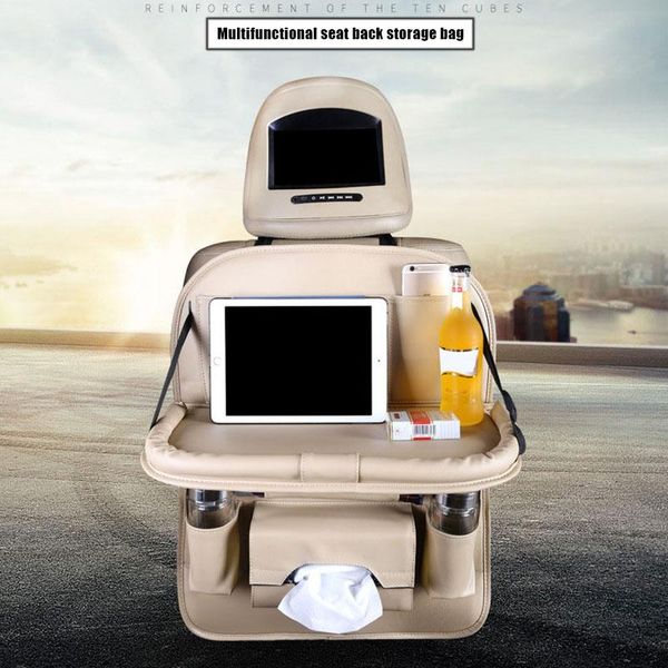 

car organizer leather storage bag red black beige back seat foldable dining table