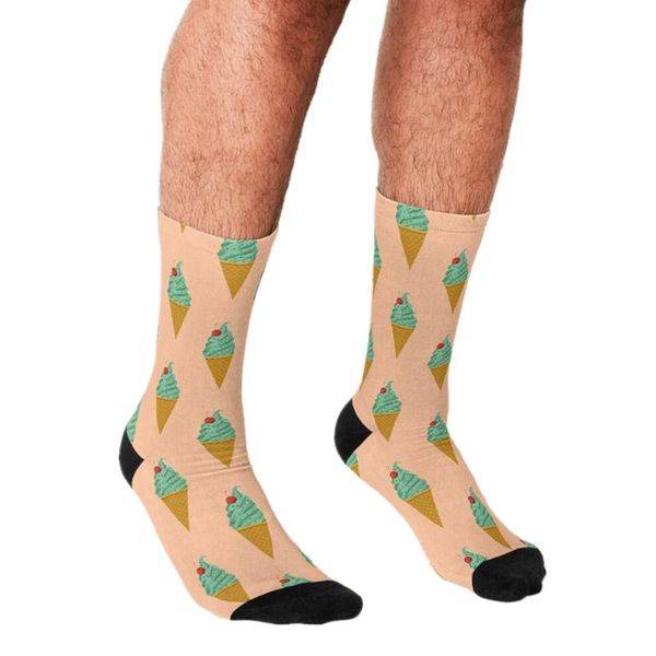

men's socks funny harajuku mint chocolate ice cream printed hip hop men happy cute boys street style crazy for, Black