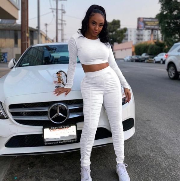 

women's tracksuits 2021 autumn fashion long sleeve crop +trouser sets solid color o-neck sports set casual high waist tight outfits, Gray