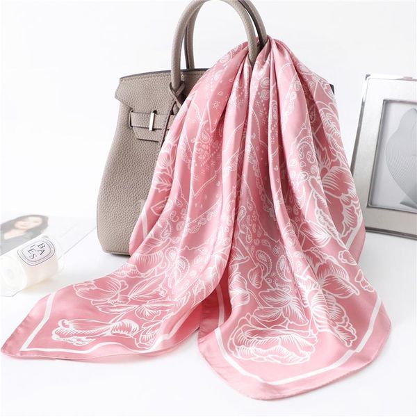 

scarves women silk square hair headband retro print lady office neck scarf foulard kerchief bandana 70*70cm wraps, Blue;gray
