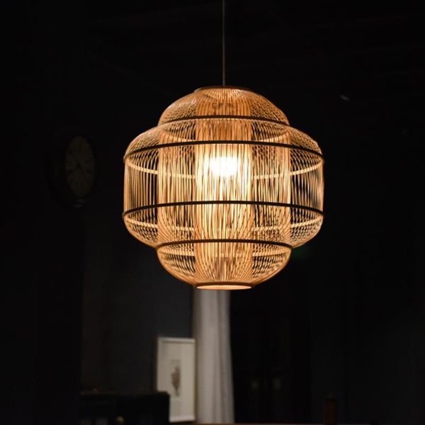 

pendant lamps bamboo weaving led light three layer of stick chandelier ceiling decor lighting fixture suspension pa0471