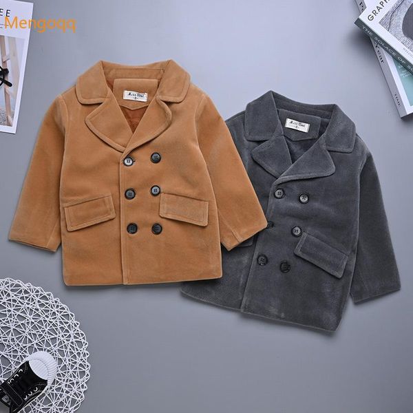 

coat 2021 autumn winter boys suit jacket casual double-breasted woolen korean mid-length boy outwear kids clothes, Blue;gray
