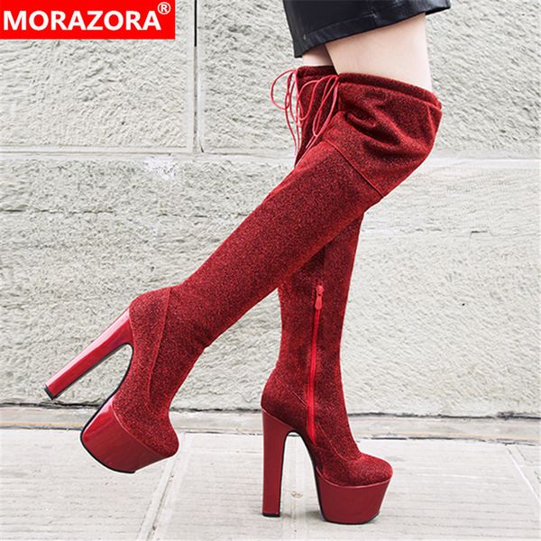 

morazora big size 33-46 fashion over the knee boots extreme high heels ladies shoes winter platform women boots 210506, Black