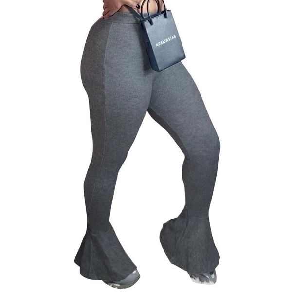 

women's pants & capris stretch high waist flare women autumn streetwear casual ladies long trousers grey ruffle bell bottom for, Black;white