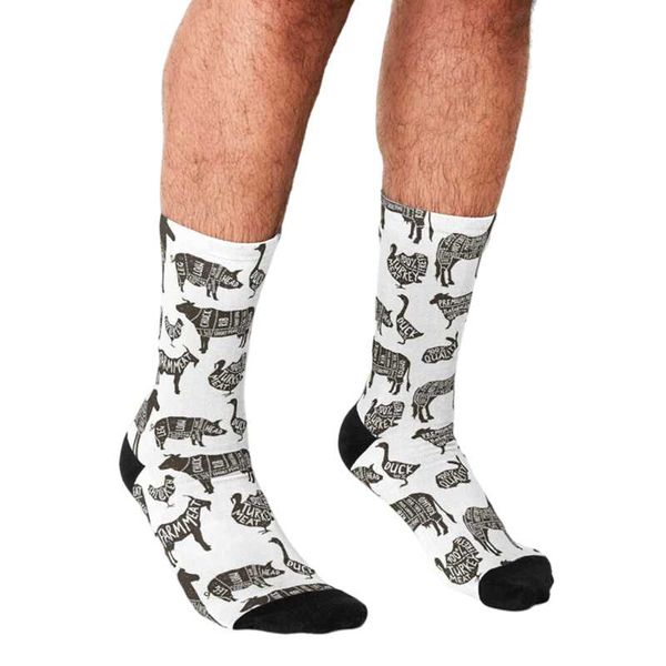 

men's socks funny men's personality farm animals printed hip hop men happy cute boys street style crazy novelty for, Black