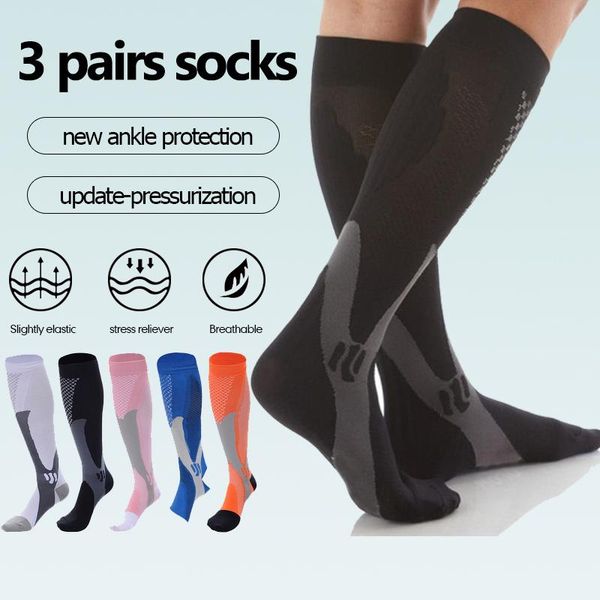 

pairs compression socks fit varicose veins football soccer stockings 30 mmhg men women for running cycling ankle support, Blue;black