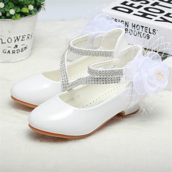 

fashion girls flower princess shoes children high heel show size 26-36 white pink 01a flat, Black;grey