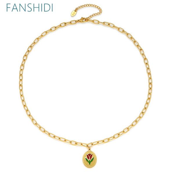 

pendant necklaces fanshidi stainless steel korea style elegant geometric oval tulip charm necklace female fine jewelry gifts, Silver