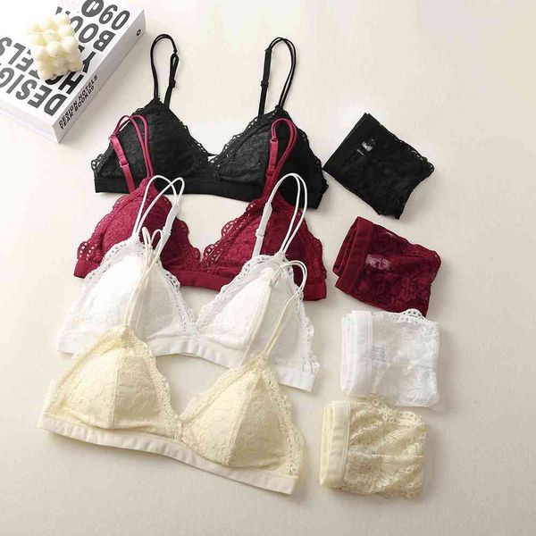 

underwear set lace no steel bra french two piece, Black;white