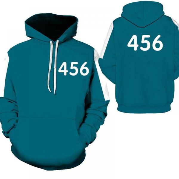 

women's hoodies & sweatshirts squid game 3d men hip hop pullovers harajuku hooded casual boys girls cosplay costumes streetwear, Black