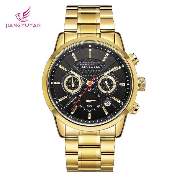 

wristwatches 2021 fashion business chronograph calendar waterproof quartz men's watch stainless steel, Slivery;brown