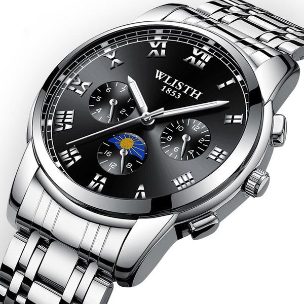 

wristwatches casual sport watches for men waterproof leather steel belt watch man clock fashion chronograph, Slivery;brown