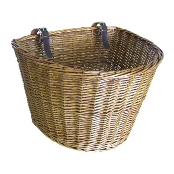 

retro, handmade, wicker bicycle front basket with leather straps car & truck racks
