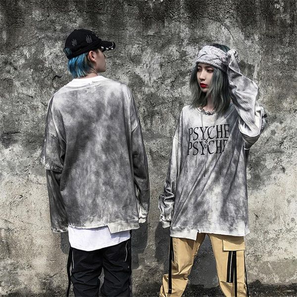 

hip hop streetwear youth fashion gradient tie dye thin sweatshirts couple cotton tshirt spring autumn casual loose o-neck hoodie men's, Black