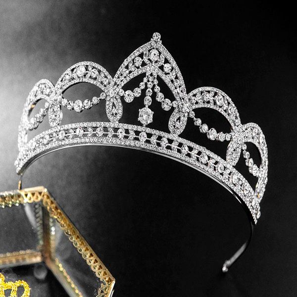 

luxury handmade rhinestone alloy zircon tiara silver color bride wedding crown women headband headpeice dramatic headdress lb hair clips & b, Golden;silver