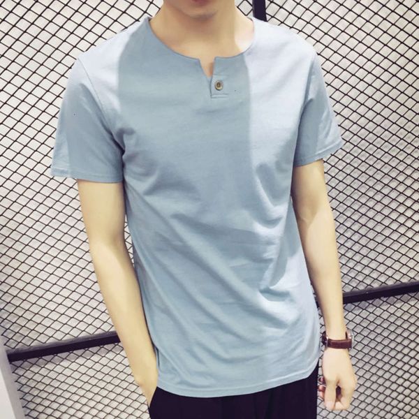 

men's t-shirts 95 cotton short summer korean fashion one button v-neck half sleeve youth solid color t-shirt wear mjzx, White;black