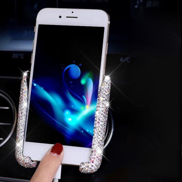 

universal car phone holder with bling crystal rhinestone ventilation hole fixing clip auto parts interior cell mounts & holders