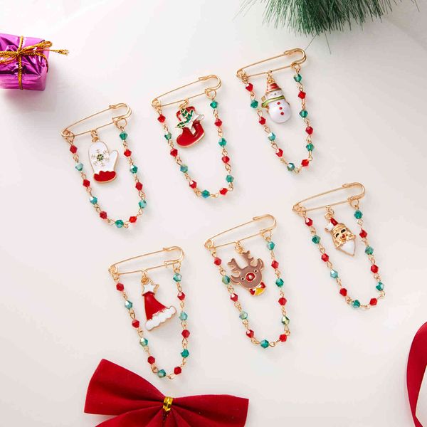 

christmas new snowman red and green beads tassel pin brooch chest ornament