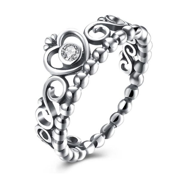 

leuxry 925 silver crown wedding rings with zircon european authentic compatible original pan for women cluster, Golden;silver