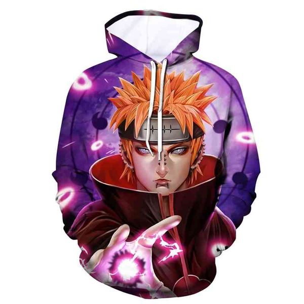 

riman naruto 3d digital print pullover hoodie, Black