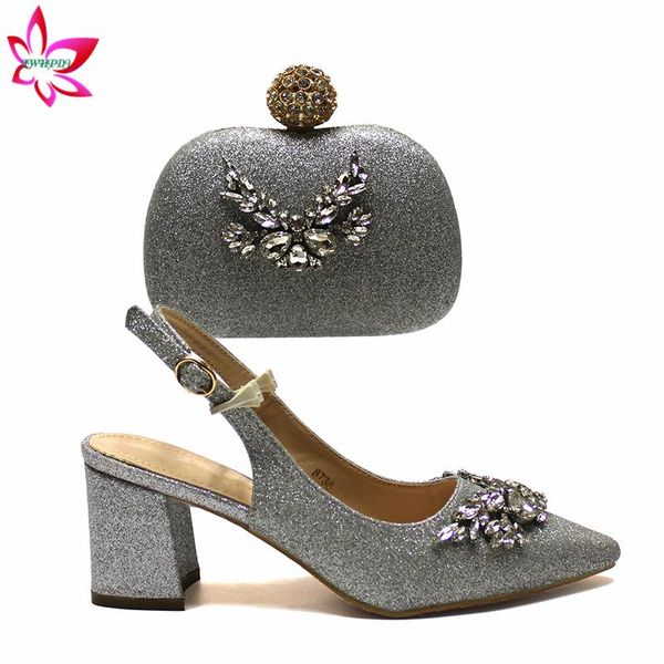 

dress shoes mature lady and bag to match in silver color nigerian women matching hand with crystal for party, Black
