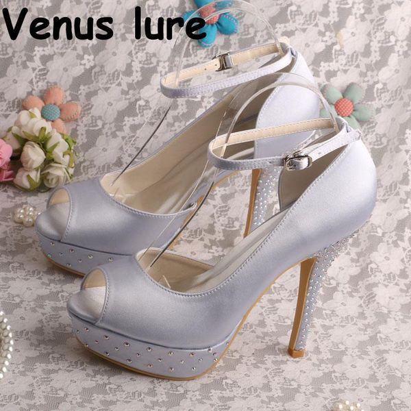 

12cm heel wedding shoes silver prom sandals crystal ankle strap women, Black