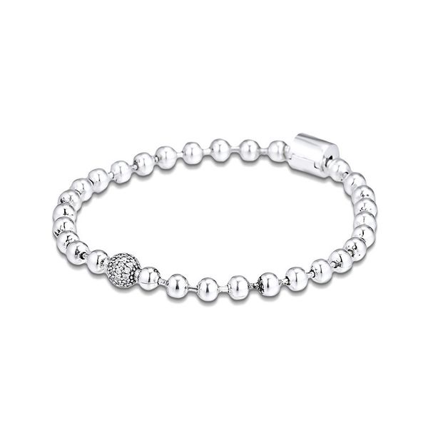 

round beads & pave stones 925 sterling silver women 2019 jewelry fashion charms bracelets, Black