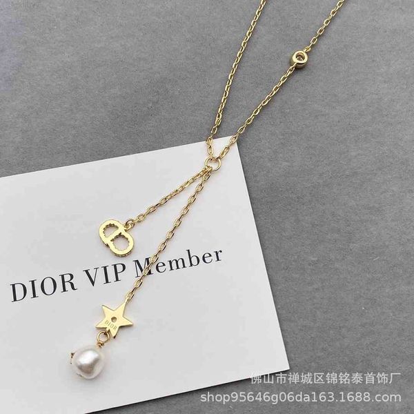 

luxury designer fashion necklace d family 21 products design sense star pearl letter cd full diamond female trendsetter clavicle tassel, Red;brown