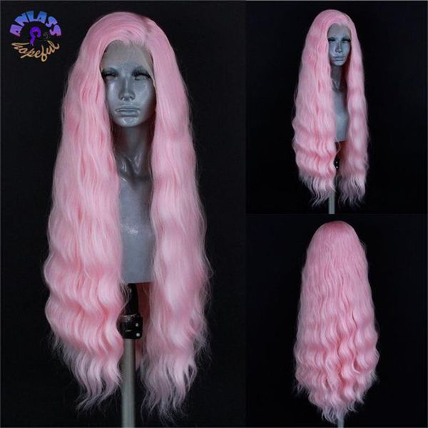 

synthetic wigs part peruque 13x3 lace front wig water wave transparent frontal pink cosplay for women, Black